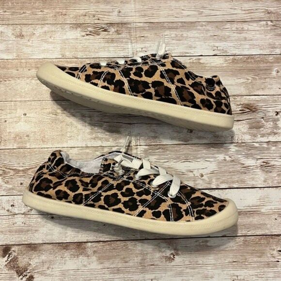 Womens Leopard Print Slip On Canvas Sneakers Size 7 - Picture 5 of 9